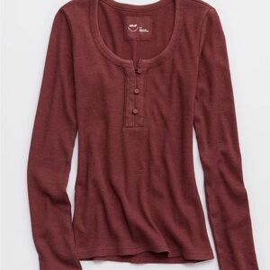 Aerie Brown Long Sleeve Henley Top